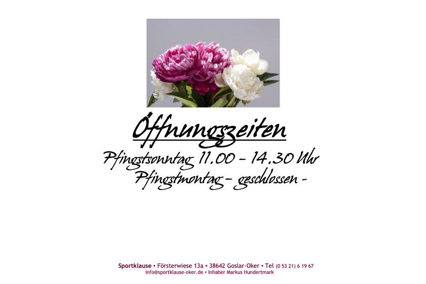 Öffnungszeiten Pfingsten